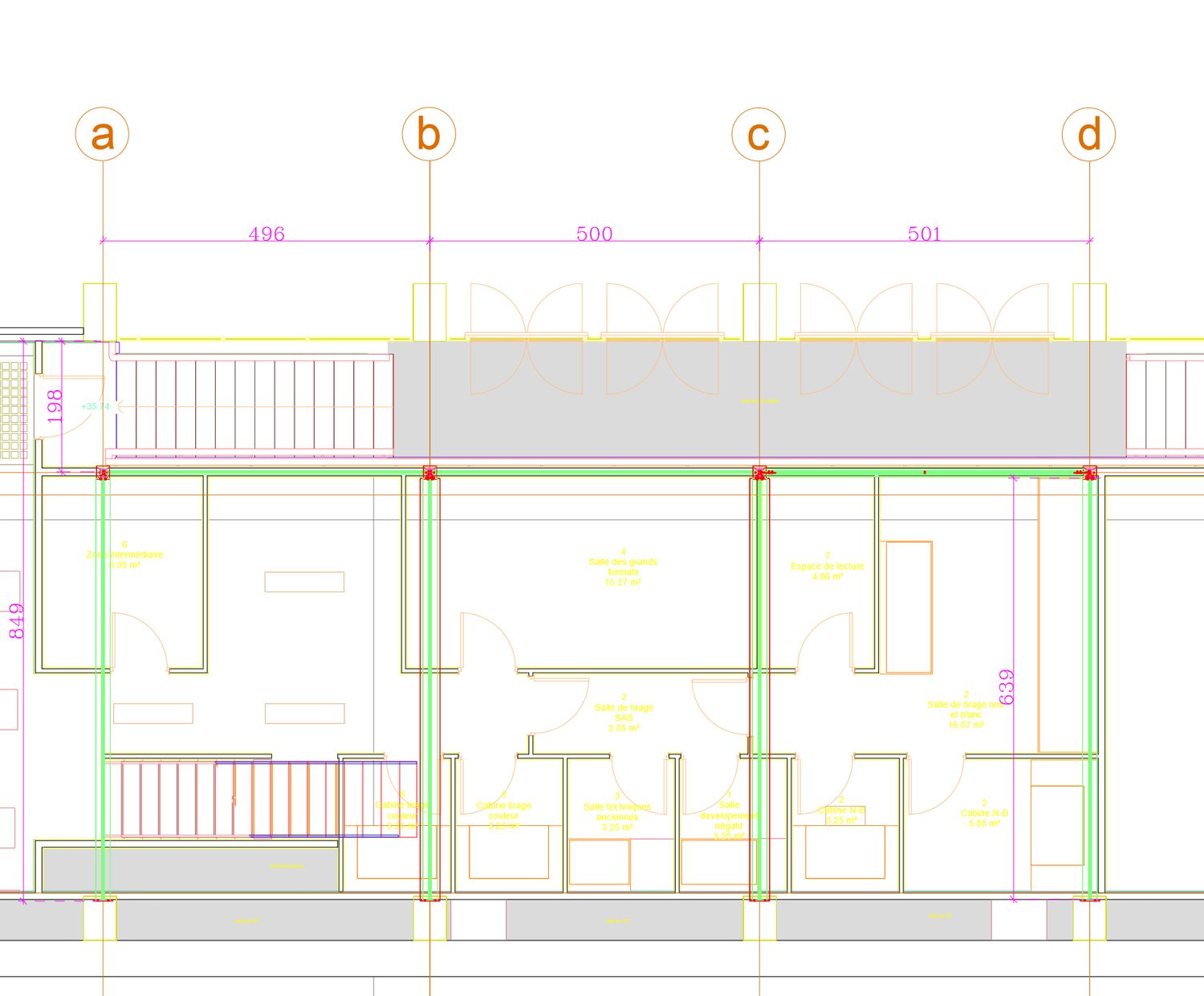 Mezzanine, vue en plan du rez-de-chaussée, éch. 1/30